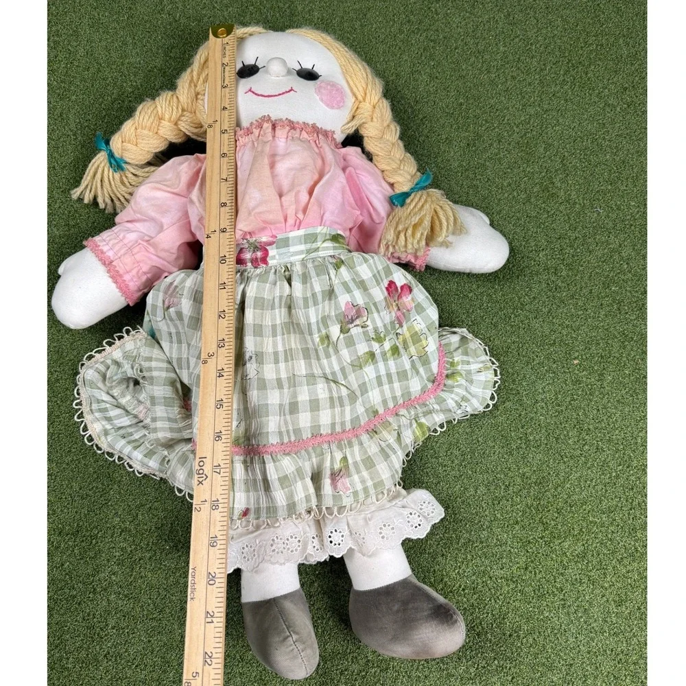 Vintage Raggedy Style Cloth Doll Yarn Braids Prairie Dress 23in‎ Plush Toy Decor